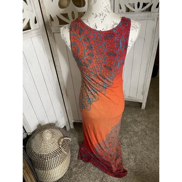 Tommy Bahama Dress Womens Large Fitted Hombre Red Orange Maxi - Picture 2 of 7
